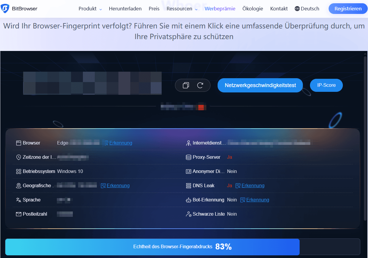 BitBrowser Offizieller Fingerprint-Test