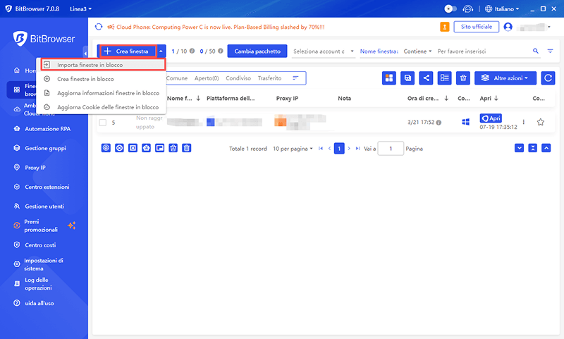 Importazione / Esportazione in Lotto