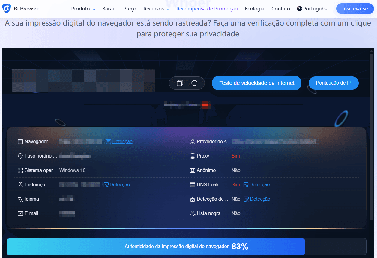 Teste de Fingerprint Oficial do BitBrowser