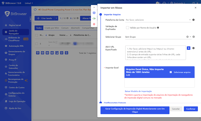 Importação / Exportação em Lote