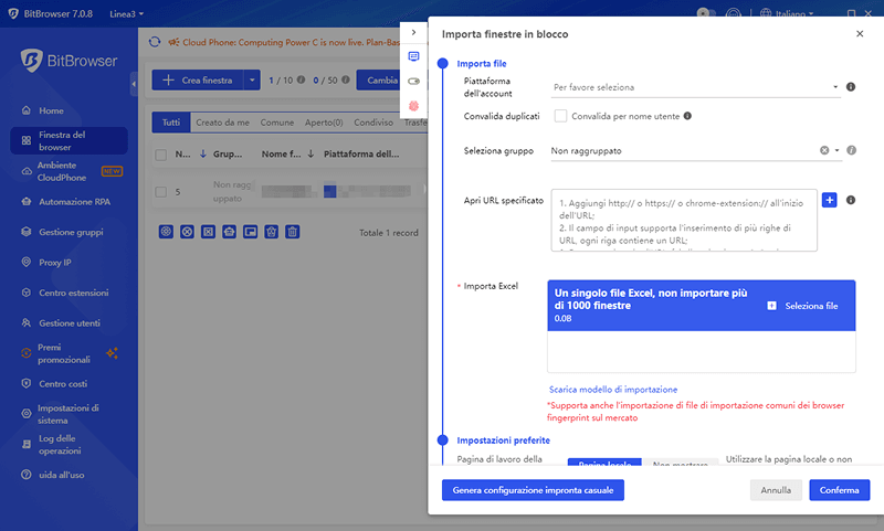 Importazione / Esportazione in Lotto