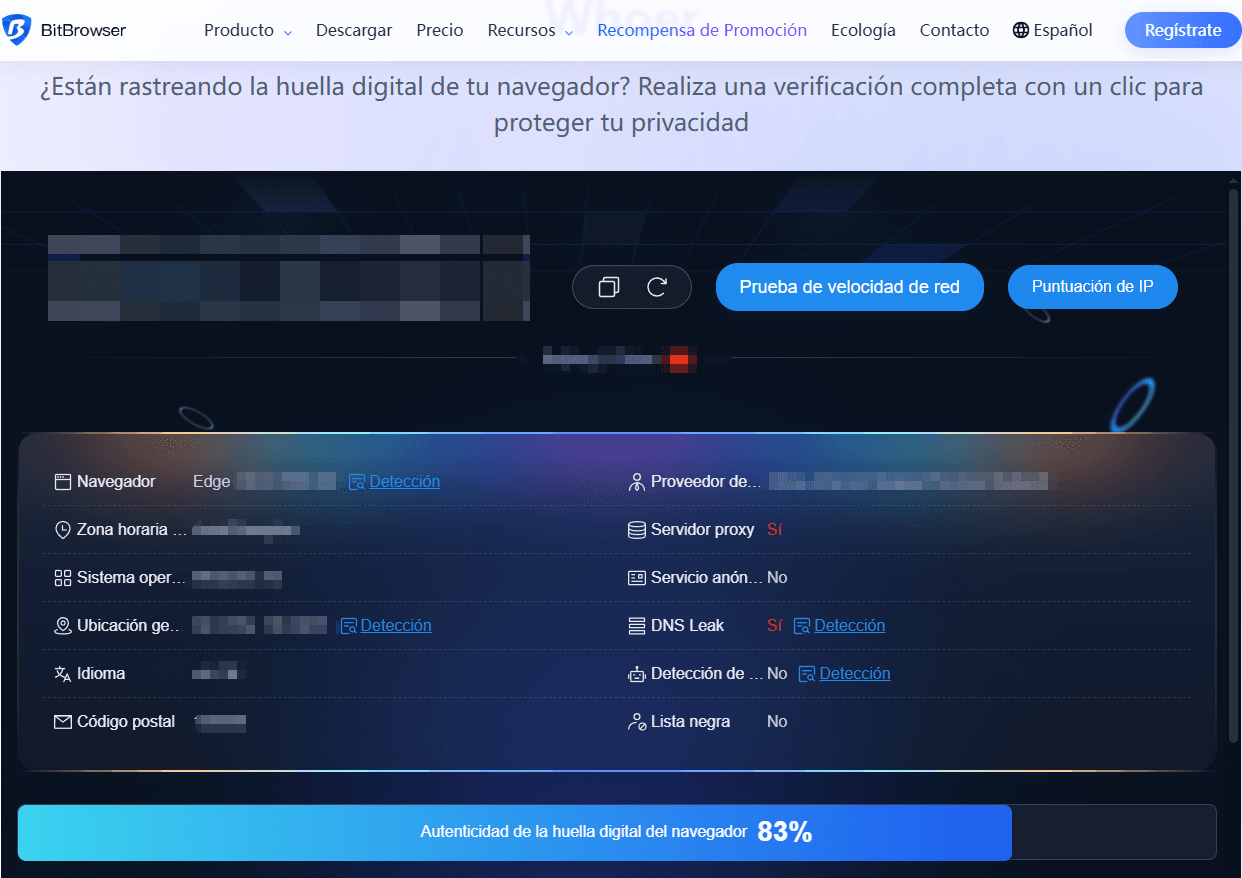 Prueba de Huella Digital Oficial de BitBrowser