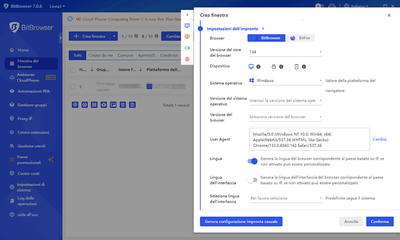 Supporta Tutte le Impronte Digitali del Browser