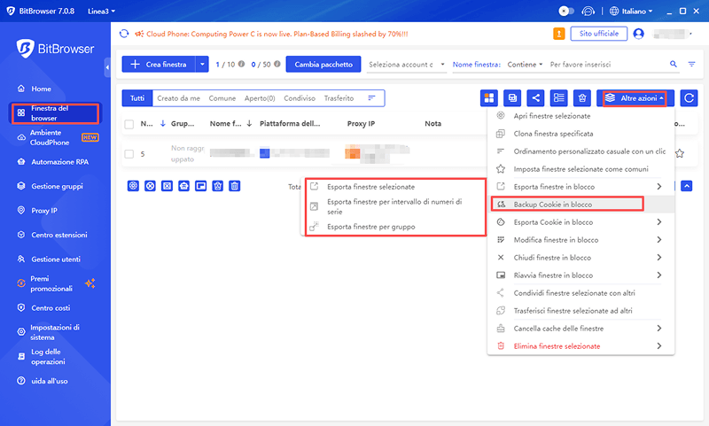 Importazione / Esportazione in Lotto