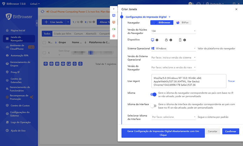 Suporte a Todas as Impressões Digitais de Navegador