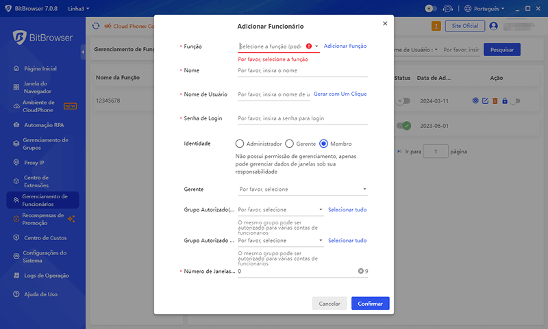 Gestão de Equipe / Autorização de Membro