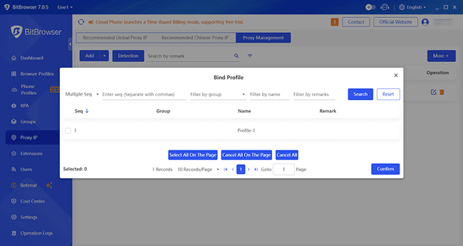 Bind Proxy with Profile