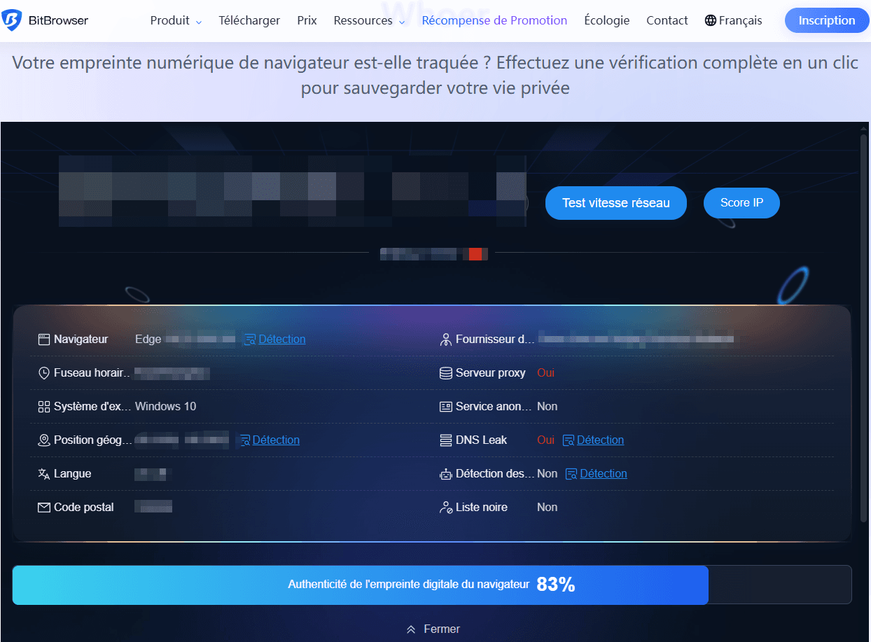 Test d'Empreinte Officiel BitBrowser
