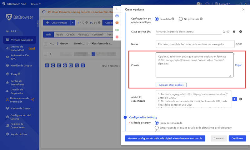 Privacidad de la Cuenta / Inicio de Sesión con Cookies