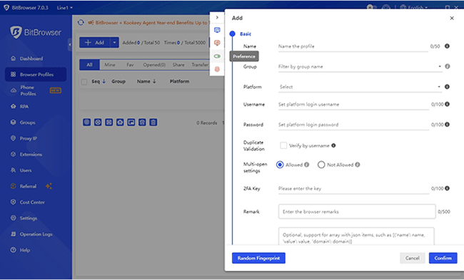 Create Fingerprints for Browser Profile