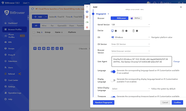 Generate Fingerprint for Browser Profile