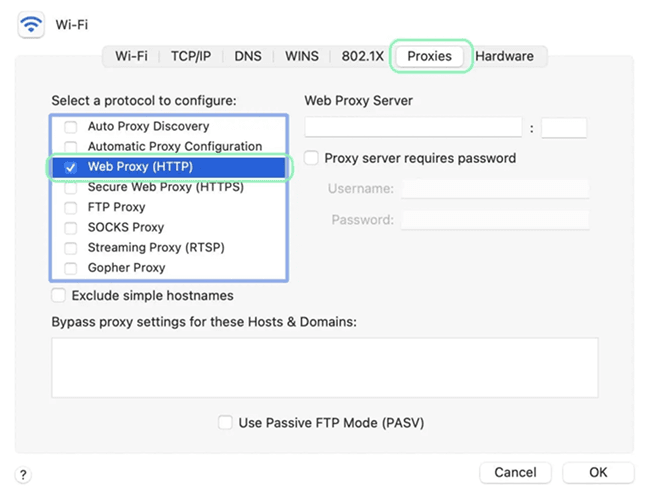 Access Proxies Tab in Network Settings