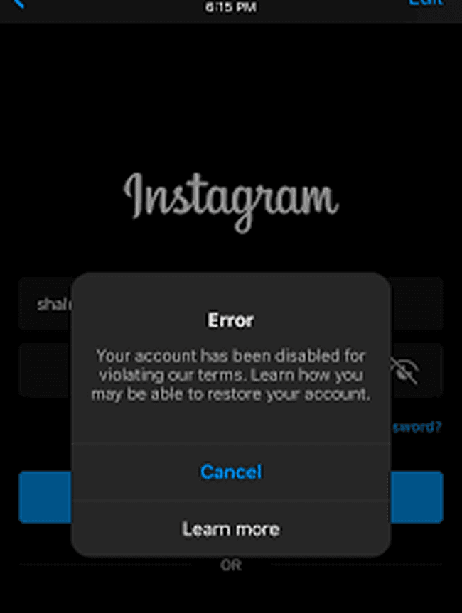 Message about Disabled Instagram Account