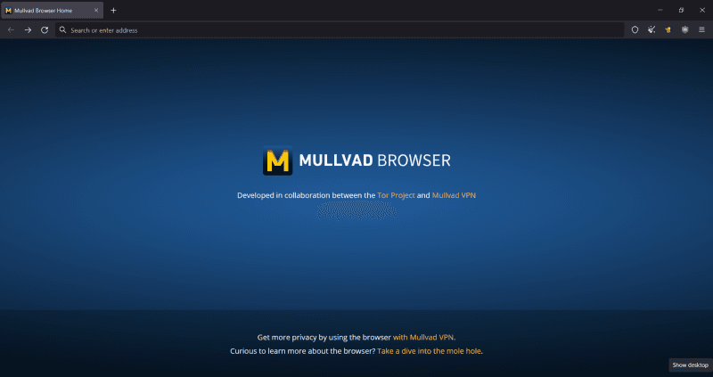 Mullvad Browser Main Page