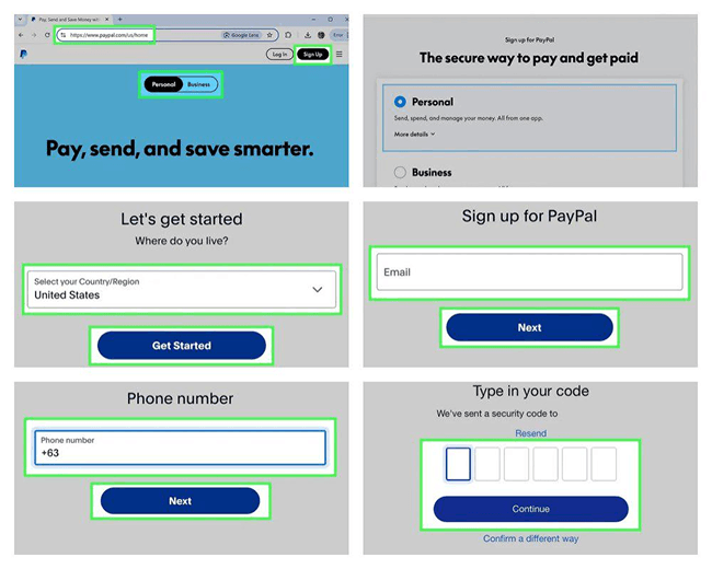 PayPal Sign Up Process Beginning