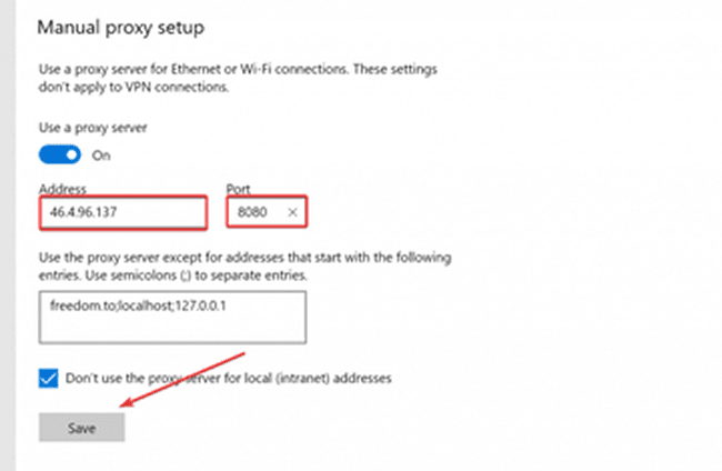 Save Proxy Settings