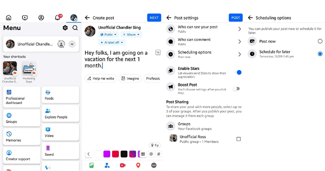 Schedule Post via Facebook Mobile App